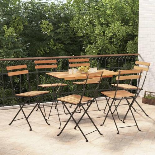 vidaXL 7-delige Bistroset inklapbaar massief acaciahout en, Tuin en Terras, Tuinsets en Loungesets, Nieuw, 6 zitplaatsen, Hardhout