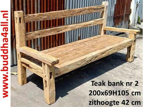 oude Javaanse stationsbank gemaakt van teakhout, tuinbank, Tuin en Terras, Tuinsets en Loungesets, Bank, 3 zitplaatsen, Nieuw