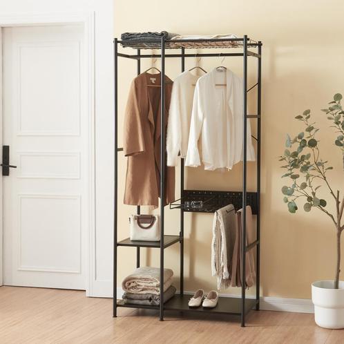 [en.casa] Kledingkast Brønnøy open kast 182x90x46 cm zwart, Huis en Inrichting, Kasten | Kledingkasten, Nieuw, Verzenden