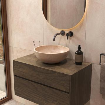 Salenzi Travertin Light Waskom 40x40x15cm Diep Opbouwmodel beschikbaar voor biedingen