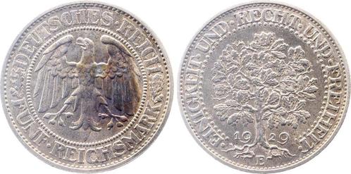Duitsland 5 Reichsmark Eichbaum 1929 E, prfr/stgl Top J31..., Postzegels en Munten, Munten | Europa | Niet-Euromunten, Verzenden