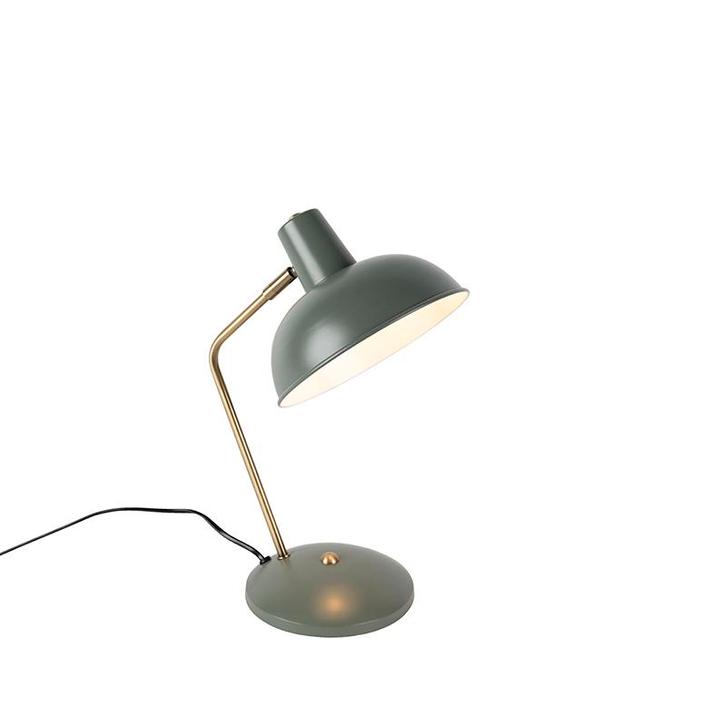 Retro tafellamp groen met brons - Milou, Huis en Inrichting, Lampen | Tafellampen, Nieuw, Overige materialen, Minder dan 50 cm
