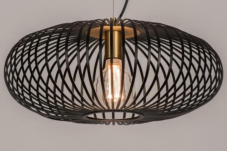 Rietveld Hanglampen - Zwart, Goud - Metaal, Huis en Inrichting, Lampen | Hanglampen, Verzenden