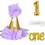 4-delige Luxe lila wit met gouden 1e verjaardag set I am One, Hobby en Vrije tijd, Feestartikelen, Verzenden, Nieuw, Feestartikel