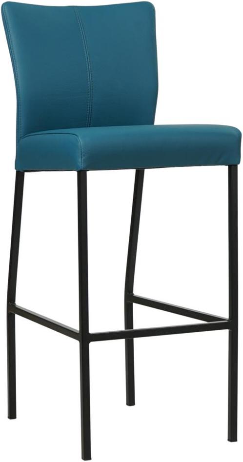 Blauwe leren moderne barkruk - poot vierkant zwart - Toledo, Huis en Inrichting, Barkrukken, 90 cm of meer, Met voetsteun, 1 kruk