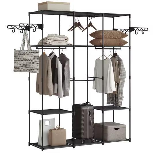 Zwarte Staande Kledingkast –Open Rek met Planken en Haken 13, Huis en Inrichting, Kasten | Kledingkasten, Nieuw, Verzenden