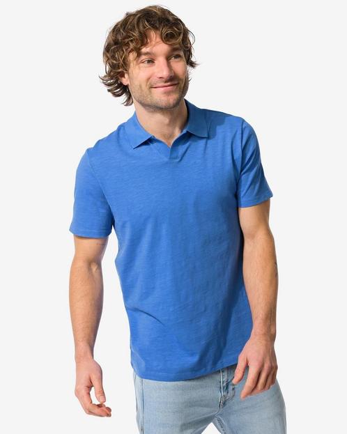 HEMA Herenpolo slub felblauw, Kleding | Heren, Overige Herenkleding, Nieuw, Verzenden