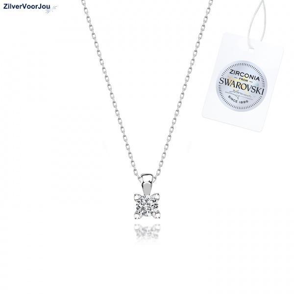 Zilveren Swarovski Zirconia solitaire ketting, Sieraden, Tassen en Uiterlijk, Kettingen, Nieuw, Verzenden