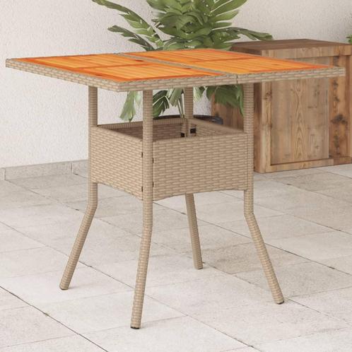 vidaXL Tuintafel 80x80x75 cm poly rattan en acaciahout beige, Tuin en Terras, Tuintafels, Nieuw, Verzenden
