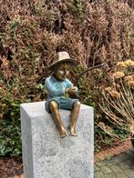 Bronzen vissende jongen - Waterornament - Vijver, Verzenden, Nieuw, Gietijzer, Waterornament