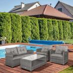 4-delige Tuinmeubelset 3 Zitbanken Bijzettafel Zitkussens Al, Tuin en Terras, Tuinsets en Loungesets, Nieuw, Verzenden