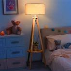Houten Vloerlamp 154 cm – Stoffen Kap en Tripod Basis Modern, Huis en Inrichting, Lampen | Vloerlampen, Verzenden, Nieuw