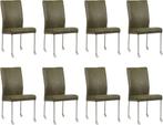 Set van 8 Feloranje leren moderne eetkamerstoelen - poot ron, Nieuw, Vijf, Zes of meer stoelen, Modern, Leer