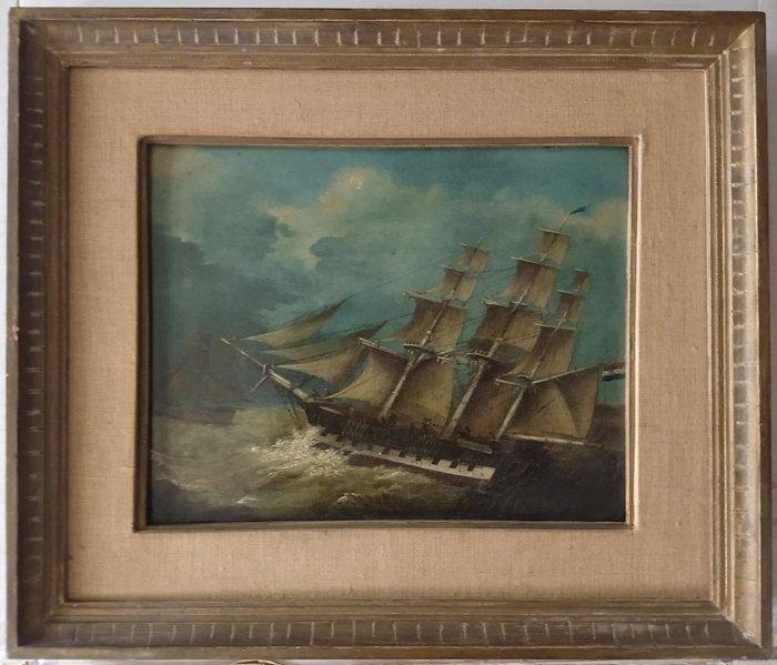 Nederlandse school (XIX) - Twee Hollandse schepen op zee, Antiek en Kunst, Kunst | Schilderijen | Klassiek