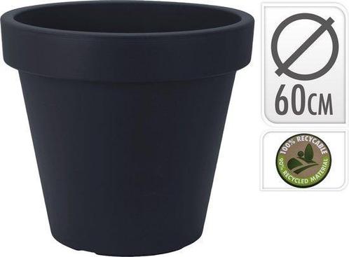Bloempot rond 60 cm - Antraciet - Gemaakt van gerecycled kun, Tuin en Terras, Bloempotten, 40 tot 70 cm, 40 cm of meer, Binnen