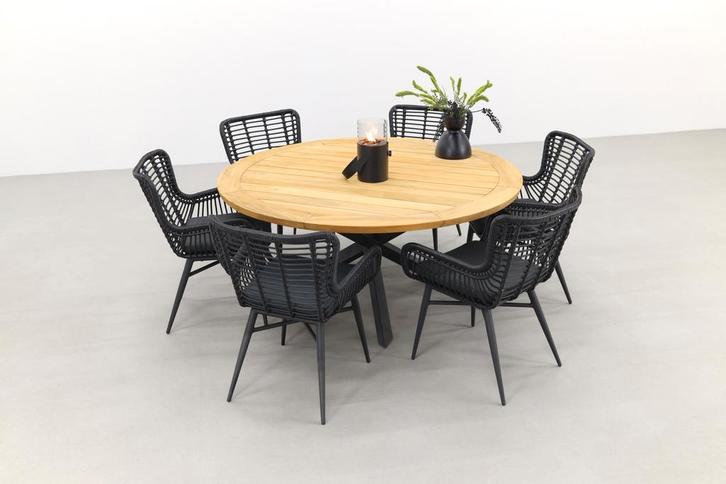 Jasmine Black/Taste Prado 6-persoons ronde dining tuinset, Tuin en Terras, Tuinsets en Loungesets, Tuinset, Nieuw, Hout, Verzenden