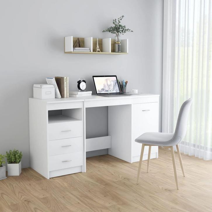 vidaXL Bureau 140x50x76 cm bewerkt hout wit, Huis en Inrichting, Bureaus, Nieuw, Verzenden