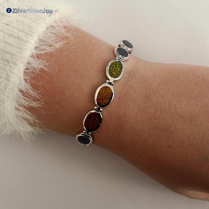 925 Zilveren opaal armband met ovale stenen 18.5 cm, Sieraden, Tassen en Uiterlijk, Armbanden, Nieuw, Verzenden