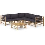 vidaXL 6-delige Loungeset met donkergrijze kussens bamboe, Verzenden, Nieuw, Hout, Loungeset