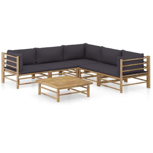 vidaXL 6-delige Loungeset met donkergrijze kussens bamboe, Tuin en Terras, Tuinsets en Loungesets, Loungeset, Nieuw, Hout, Verzenden