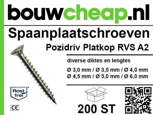 Spaanplaatschroef RVS A2 200 st Pozidriv Platkop, Doe-het-zelf en Verbouw, IJzerwaren en Bevestigingsmiddelen, Verzenden