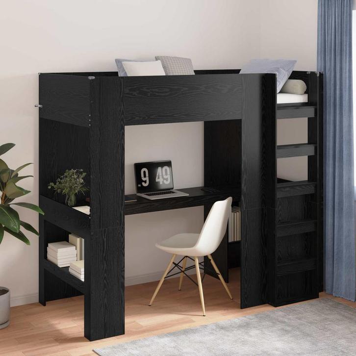 vidaXL Loft Bedframe met Bureau Zwart Eiken 90 x 190 cm, Huis en Inrichting, Slaapkamer | Bedden, Zwart, Nieuw, Hout, Verzenden