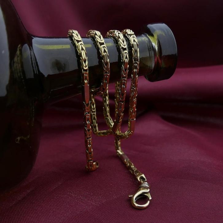 Bicolor gouden vierkante koningsketting, Sieraden, Tassen en Uiterlijk, Kettingen, Overige kleuren, Gebruikt, Goud, Ophalen of Verzenden