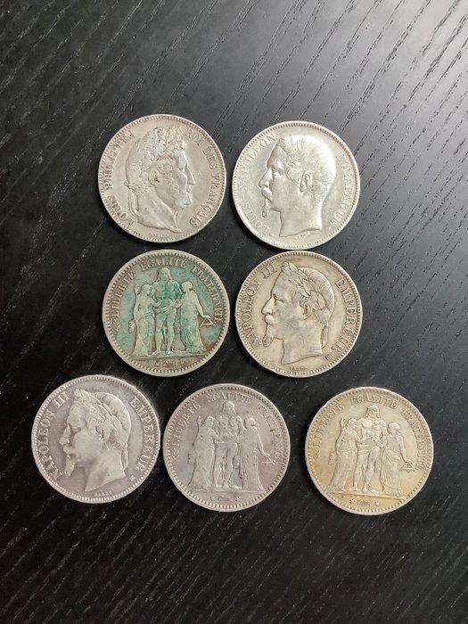 Frankrijk. 5 Francs 1834/1875 (7 zilveren munten) (Zonder, Postzegels en Munten, Munten | Europa | Niet-Euromunten