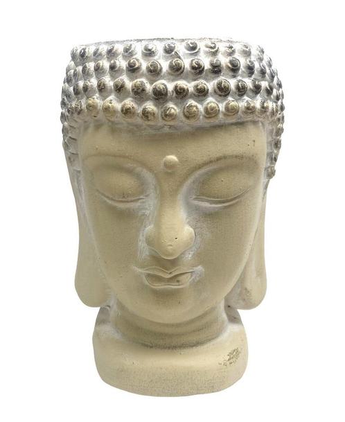 Bloempot Boeddha van steen 29 cm - Creme, Tuin en Terras, Bloempotten, Nieuw, Overige materialen, Verzenden