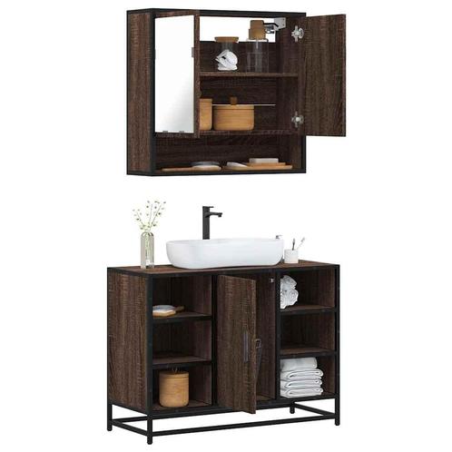 vidaXL 2-delige Badkamermeubelset bewerkt hout bruin, Huis en Inrichting, Badkamer | Badkamermeubels, Nieuw, Verzenden