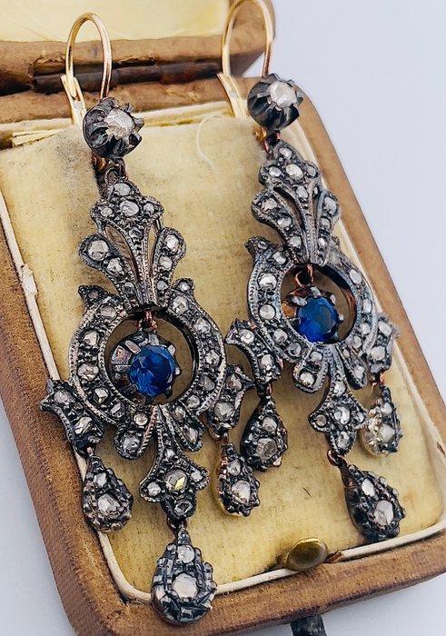 Oorbellen - 9 kt. Geel goud, Zilver Saffier - Diamant, Sieraden, Tassen en Uiterlijk, Oorbellen