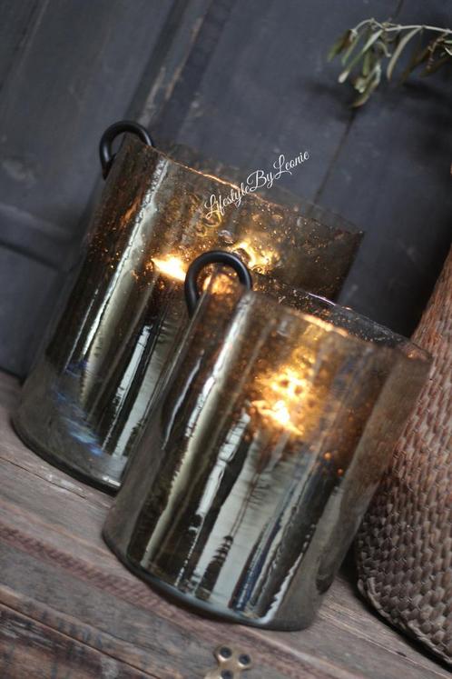 Cilinder windlicht Metal Smoke Clarice 25 x 20 cm, Huis en Inrichting, Woonaccessoires | Kandelaars en Kaarsen, Nieuw, Ophalen of Verzenden