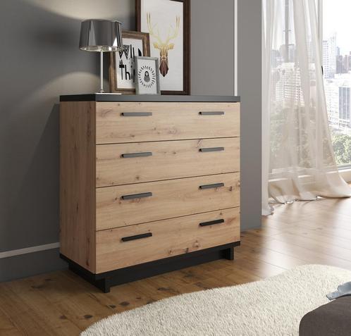 Commode Incala - Eiken - Zwart - 90 cm, Huis en Inrichting, Kasten | Dressoirs, 25 tot 50 cm, Nieuw, 50 tot 100 cm, Verzenden