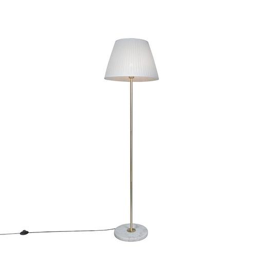 Retro vloerlamp messing met Plisse kap crème 45 cm - Kaso, Huis en Inrichting, Lampen | Vloerlampen, Nieuw, Overige materialen