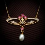 Zonder minimumprijs - Halsketting Zilver Robijn - Diamant, Nieuw