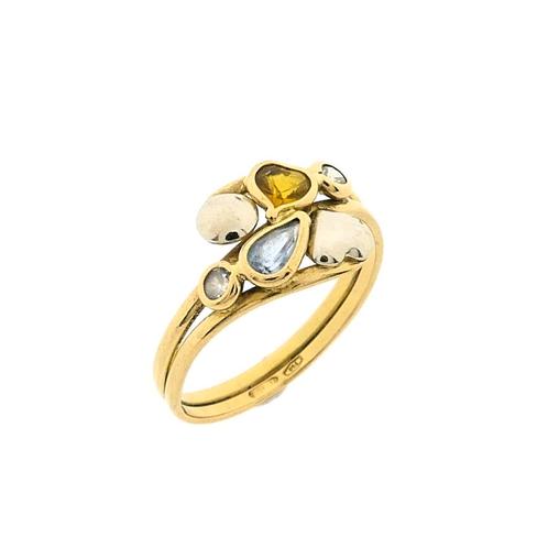 18 Krt. gouden ring met een mix van edelstenen (zirconia), Sieraden, Tassen en Uiterlijk, Ringen, Dame, Met edelsteen, Overige kleuren