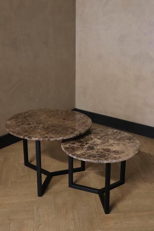 Bruin marmeren salontafels rond | PRIJSKNALLER 15% KORTING, Huis en Inrichting, Tafels | Salontafels, 50 tot 100 cm, Rond, Nieuw