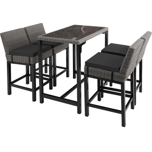 Wicker bartafel Kutina met 4 stoelen Latina - grijs, Tuin en Terras, Tuinsets en Loungesets, Verzenden