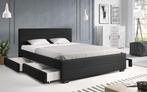 Tweepersoonsbed 140/160 of 180x200 | Zwart / Grijs 2persoons, Verzenden, Stof, 160 cm, Modern, Design