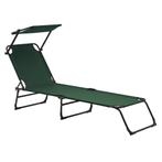 Ligbed ligstoel 187x53x27 cm met luifel set van 2 donkergroe, Verzenden, Nieuw