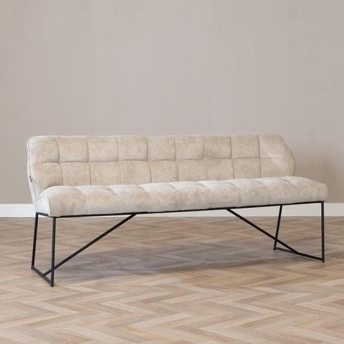 40% Korting: Scandinavische eetkamerbank Jelle taupe 185 cm, Huis en Inrichting, Stoelen, Grijs, Zo goed als nieuw, Stof, Ophalen