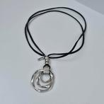 ilveren damesketting – leren koord – ronde hanger, Verzenden, Nieuw, Zilver, Overige materialen