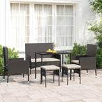 vidaXL 6-delige Loungeset met kussens poly rattan zwart, 6 zitplaatsen, Nieuw, Loungeset, Verzenden