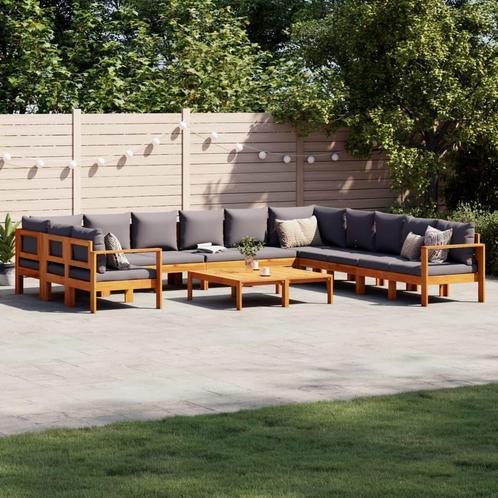 vidaXL 9-delige Loungeset met kussens massief acaciahout, Tuin en Terras, Tuinsets en Loungesets, Loungeset, Nieuw, Hout, Verzenden