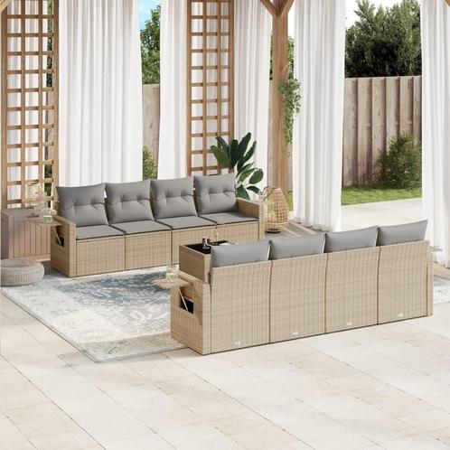 vidaXL 9-delige Loungeset met kussens poly rattan beige, Tuin en Terras, Tuinsets en Loungesets, Loungeset, Nieuw, Rotan, Verzenden