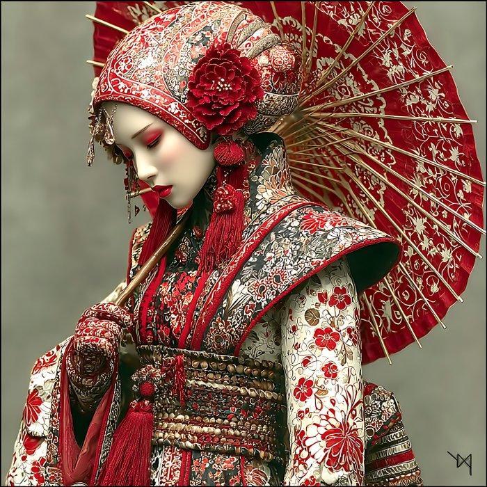 NYX - Sous l’Ombrelle Rouge – La Sérénité d’une Geisha, Antiek en Kunst, Kunst | Designobjecten