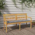 vidaXL Bankje Batavia met grijs kussen 150 cm massief, Tuin en Terras, Tuinbanken, Verzenden, Nieuw, Teakhout