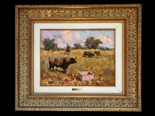 Vicente Sánchez Navarro (1926) - Toros en la dehesa, Antiek en Kunst, Kunst | Schilderijen | Klassiek