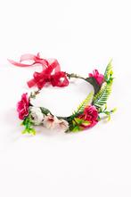 Jungle Bloemenkrans Roze Wit Bloemen Haarband Bloemetjes Haa, Ophalen of Verzenden, Nieuw, Carnaval, Accessoires