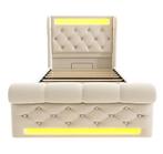 Gestoffeerd Eenpersoonsbed 90x200 met LED en USB, Verzenden, Nieuw